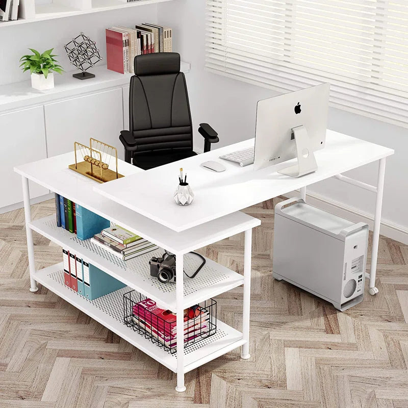 Delylah L-Shaped Metal Base Computer Desk