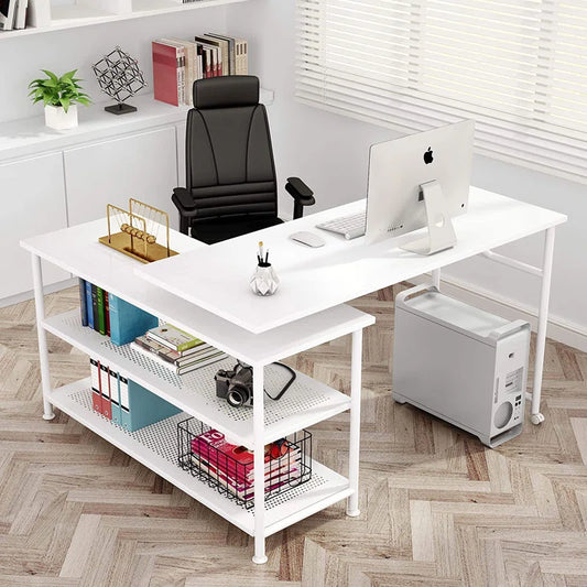 Delylah L-Shaped Metal Base Computer Desk